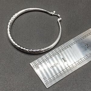 925 Silver Hoop Earrings Large 2 in. Geometric 80s 90s Vintage Fashion Gift NEW!